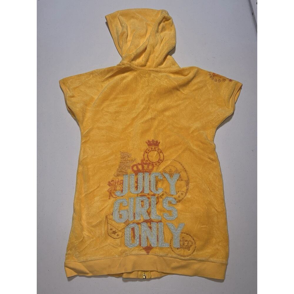 Vnt Y2K 'Juicy Couture' Youth 10- short-sleeve terry cloth logo hoodie Yellow - Picture 7 of 8